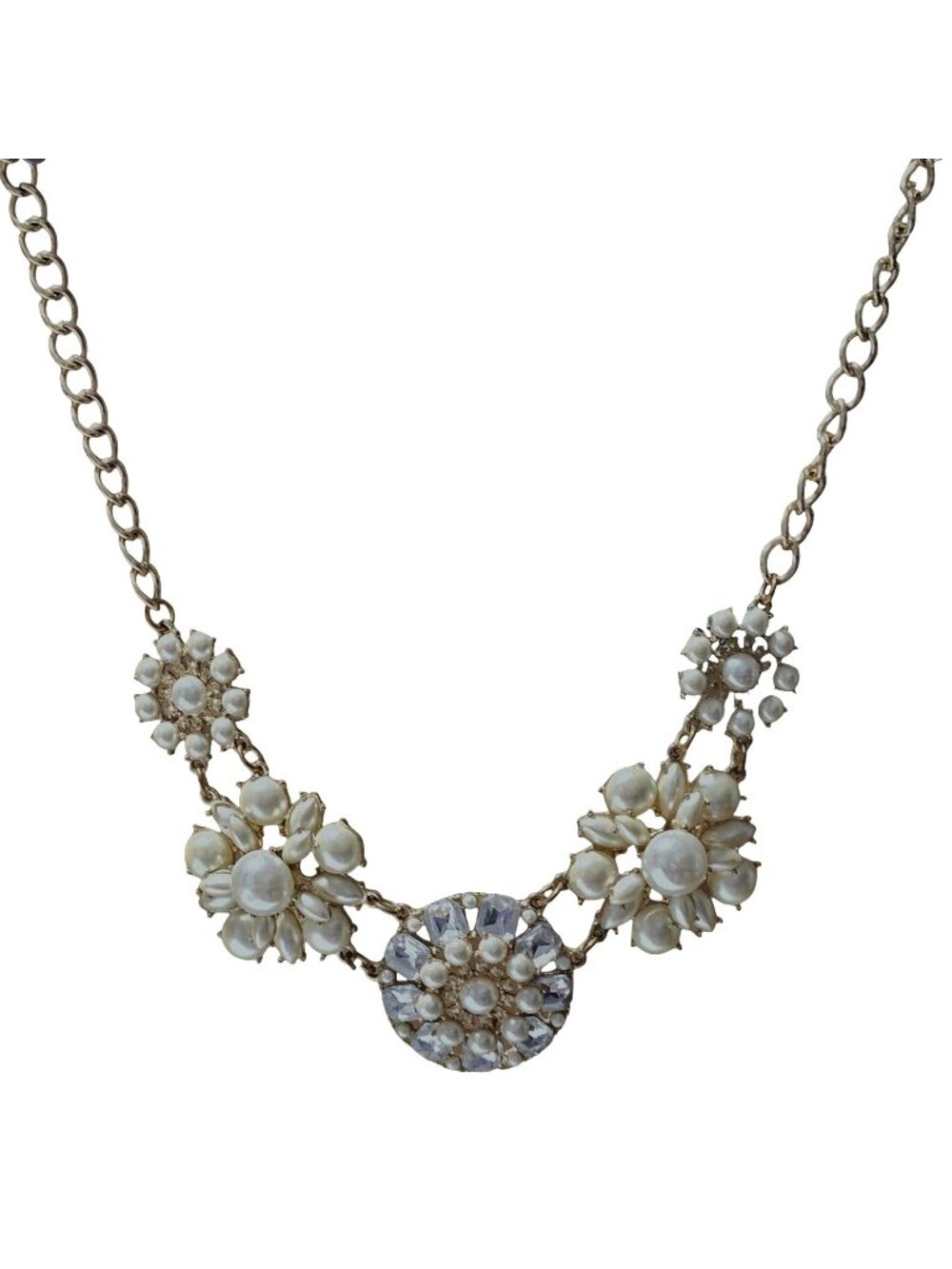 Vintage Flower Necklace Faux Pearl Rhinestone Pendants Statement Fashion Jewelry